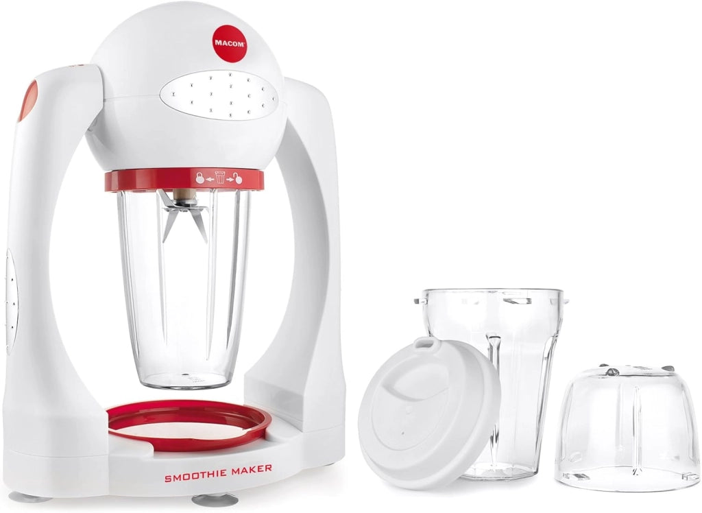 Macom just kitchen 852 smoothie maker frullatore, colore bianco/rosso automatico con 72.000 rotazioni al minuto, 300 w, 0.5 litri, plastica