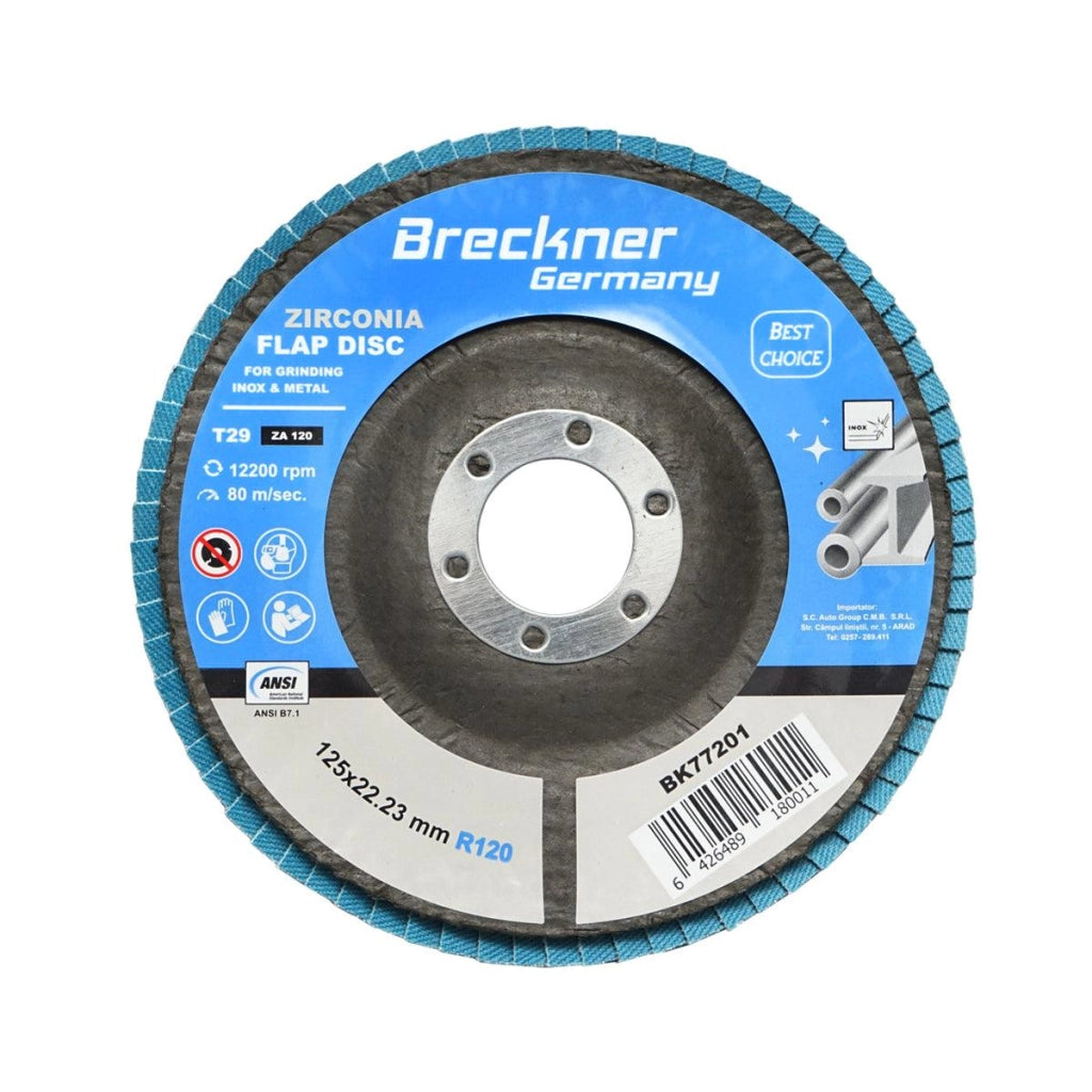 10 Dischi Lamellari Zirconio 125mm P120 per Acciaio INOX Metallo, Dischi Abrasivi, Disco Lamellare Breckner Germany