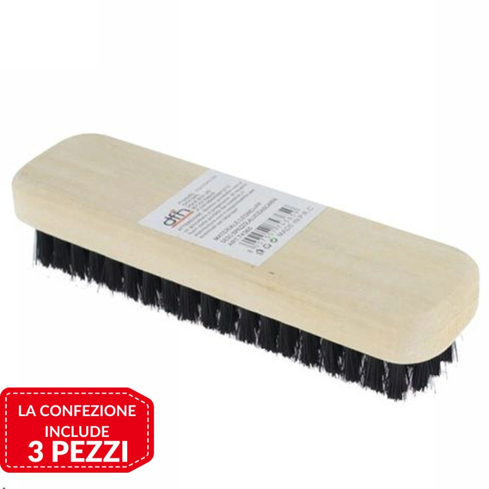 Trade Shop - 3 Pz Spazzola Per Scarpe Con Setole Per Pulizia Lucidatura Con Manico In Legno -