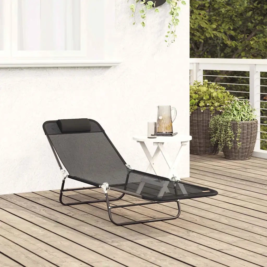 Lettino Prendisole | Sdraio da giardino | Lettino da sole pieghevole Nero 182 x 55 x 85,5 cm Textilene