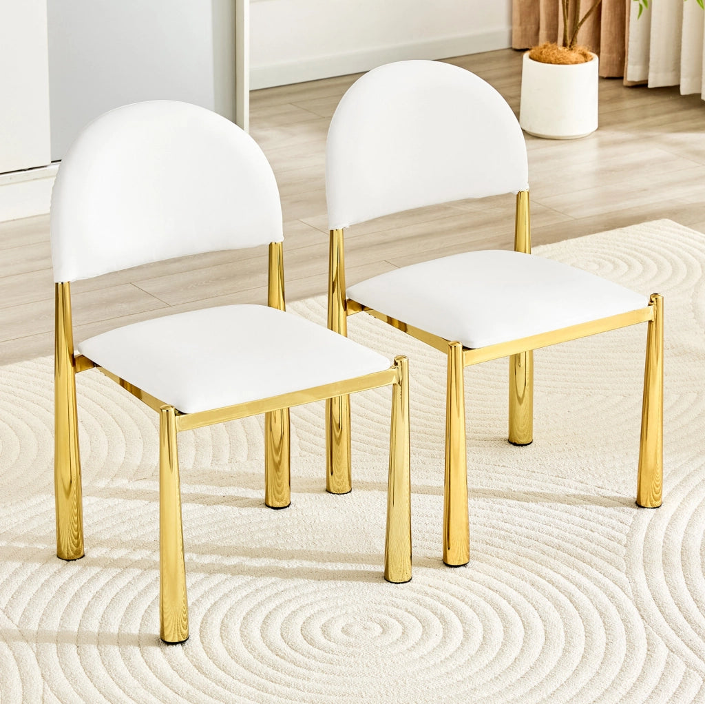 Sedia da pranzo con schienale semicircolare imbottito in PU bianco