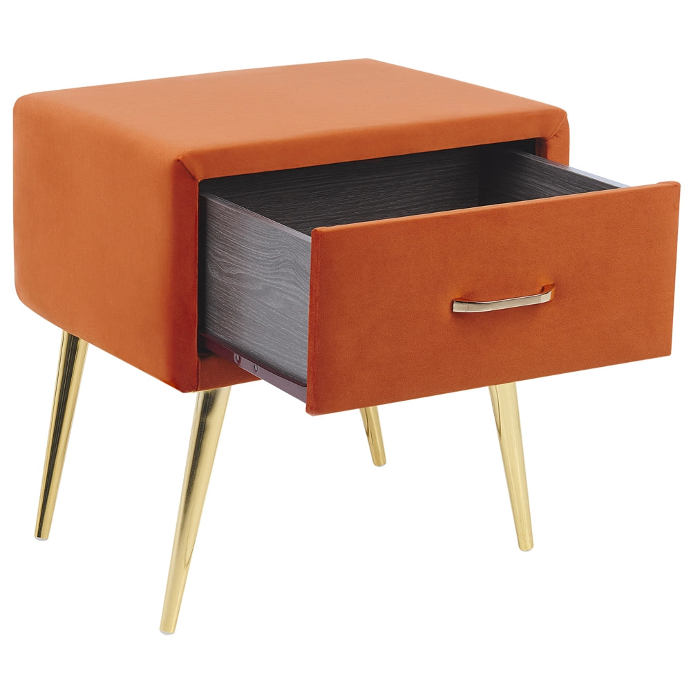 Comodino con rivestimento in velluto arancione Comodino con 1 cassetto Mobili per camera da letto dal design minimalista