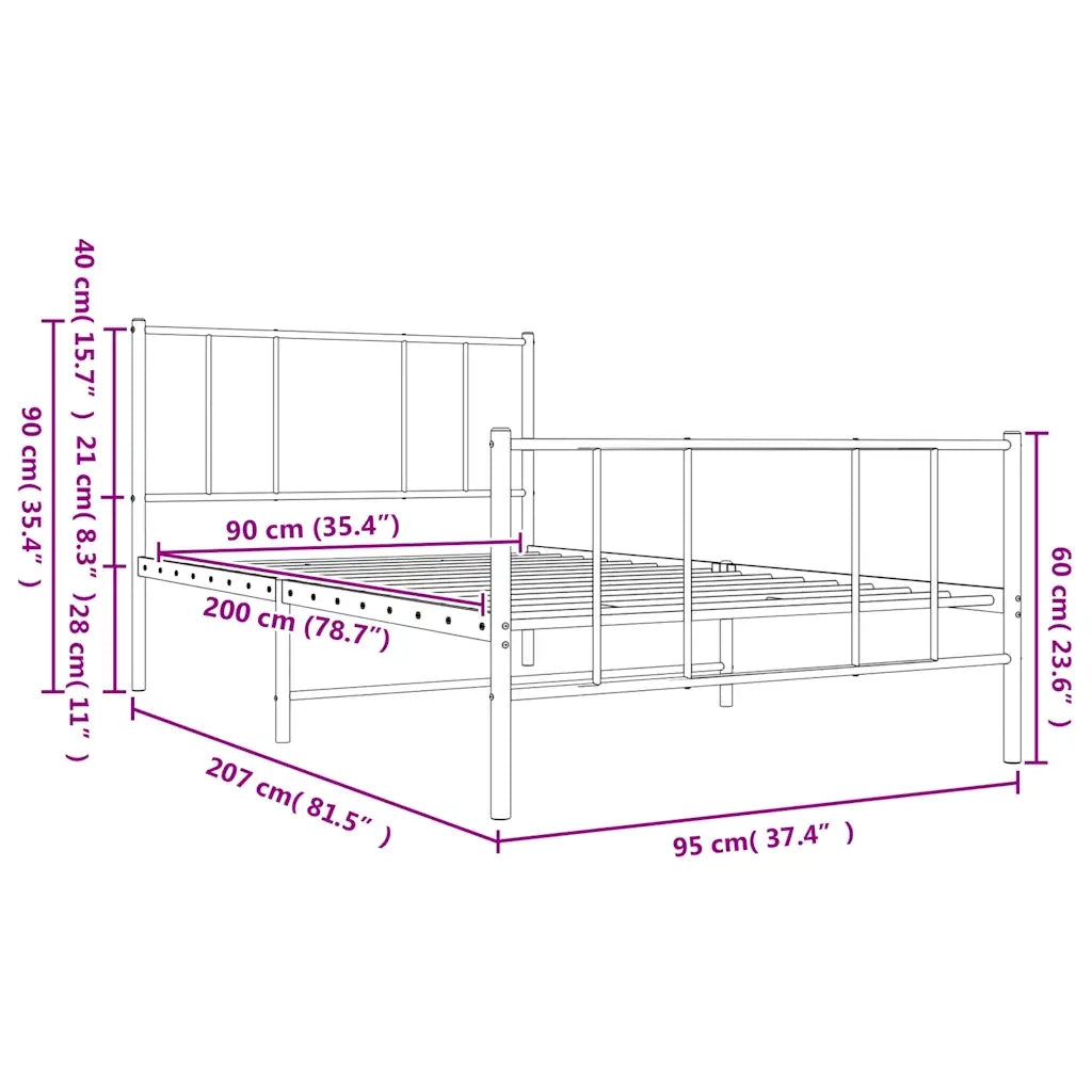 Giroletto con Testiera e Pediera Metallo Bianco 90x200 cm 352540