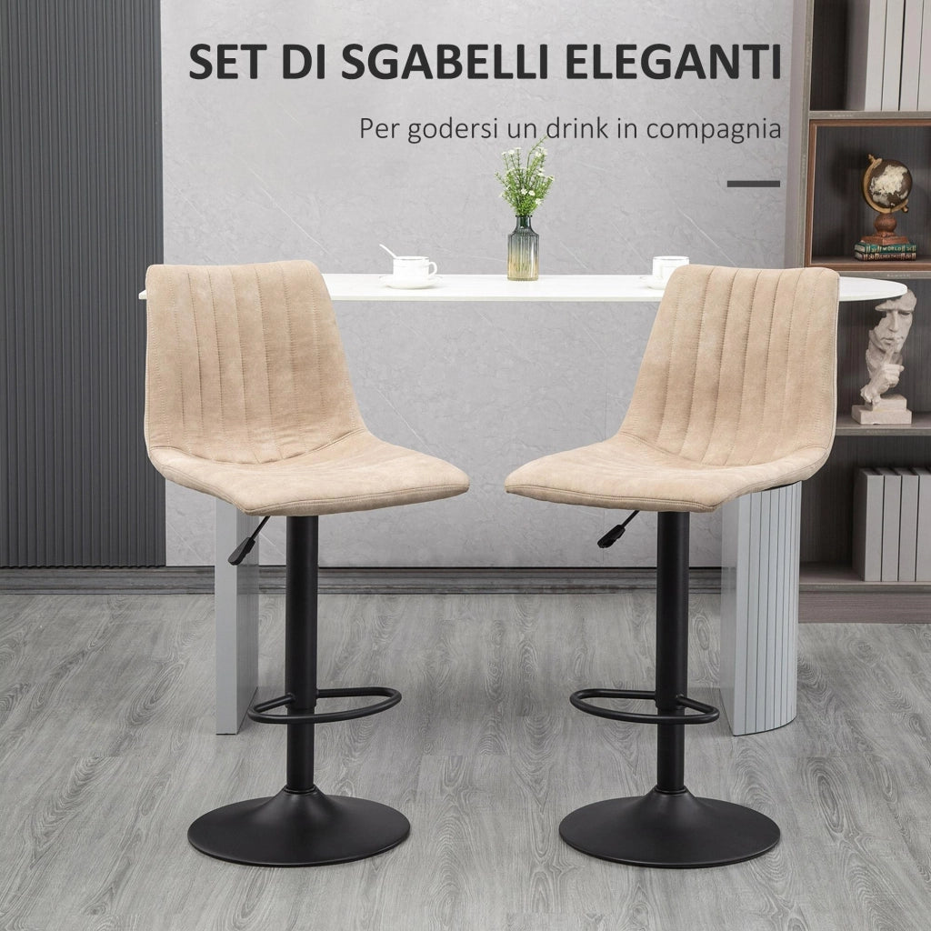 Set 2 Sgabelli Bar 47,5x57,5x95-116 cm con Schienale e Poggiapiedi in Poliestere Marrone Chiaro