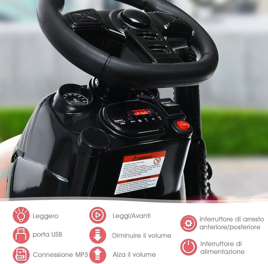 Trattore Elettrico per Bambini con Rimorchio, 2 in 1 Go Kart e Trattore per Bambini 3-8 Anni, con Telecomando e Cintura di Sicurezza a 2 Punti (Rosso)