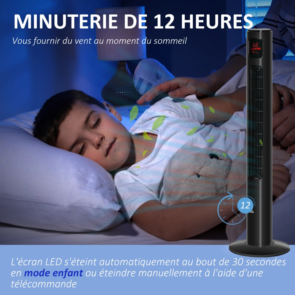 Ventilatore a colonna con oscillazione 70¡ã, timer 12h, pannello LED, telecomando, 45W ¨C zephmum ¨C nero