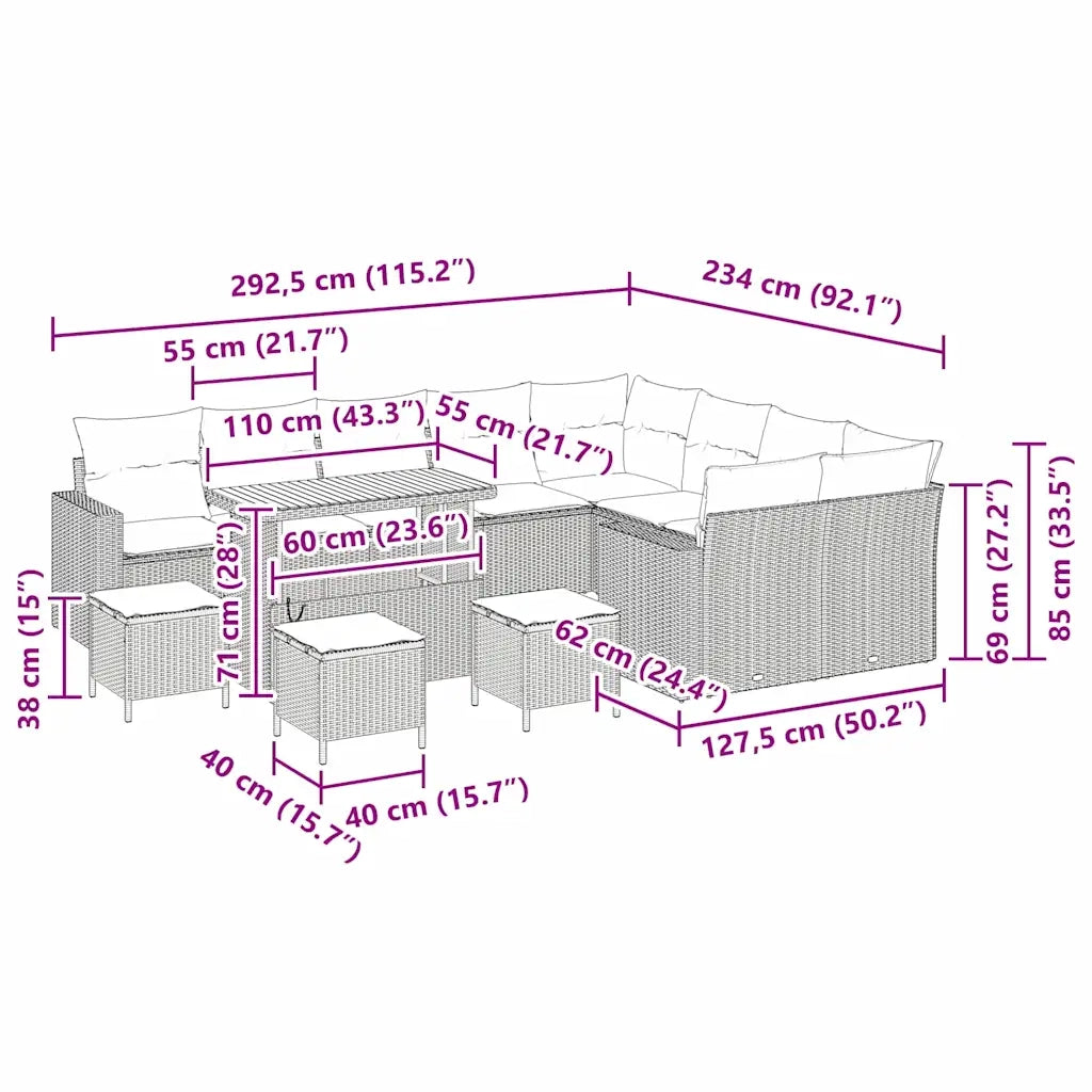 Set Divano da Giardino 13 pcs Nero polyrattan 3361660