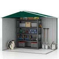 Casetta da Giardino 3.6m² in Lamiera di Acciaio con 2 Porte Scorrevoli e 4 Prese d'Aria, 236x174x190 cm, Verde