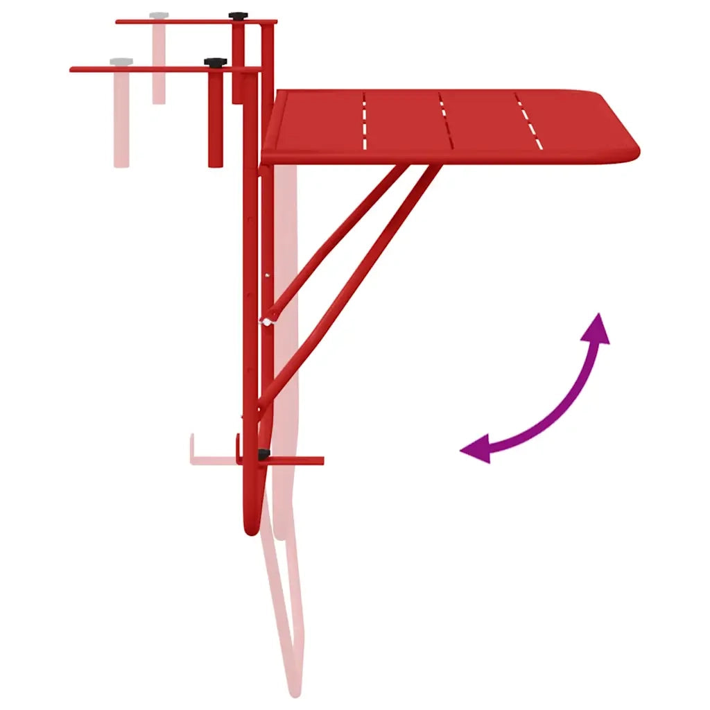Tavolo Appeso da Balcone Rosso 60 x 39 x 65 cm Acciaio 42008078