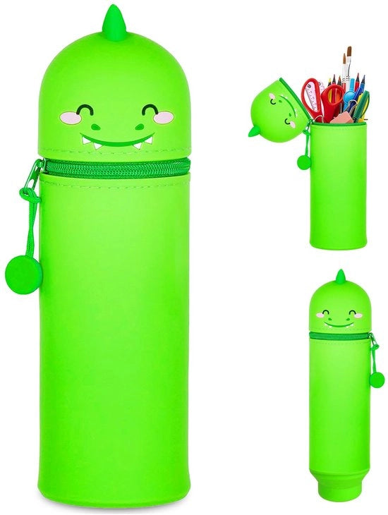 Etui per bambini, 2-in-1 borsa in silicone morbido, etui in piedi, penne per ufficio, pen holder cartoon, etui per etui (dinosauro)