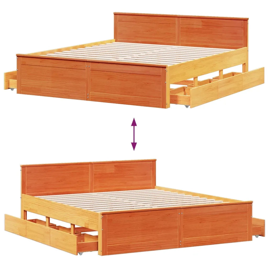 vidaXL Giroletto senza Materasso con Testiera Marrone Cera 180x200Pino