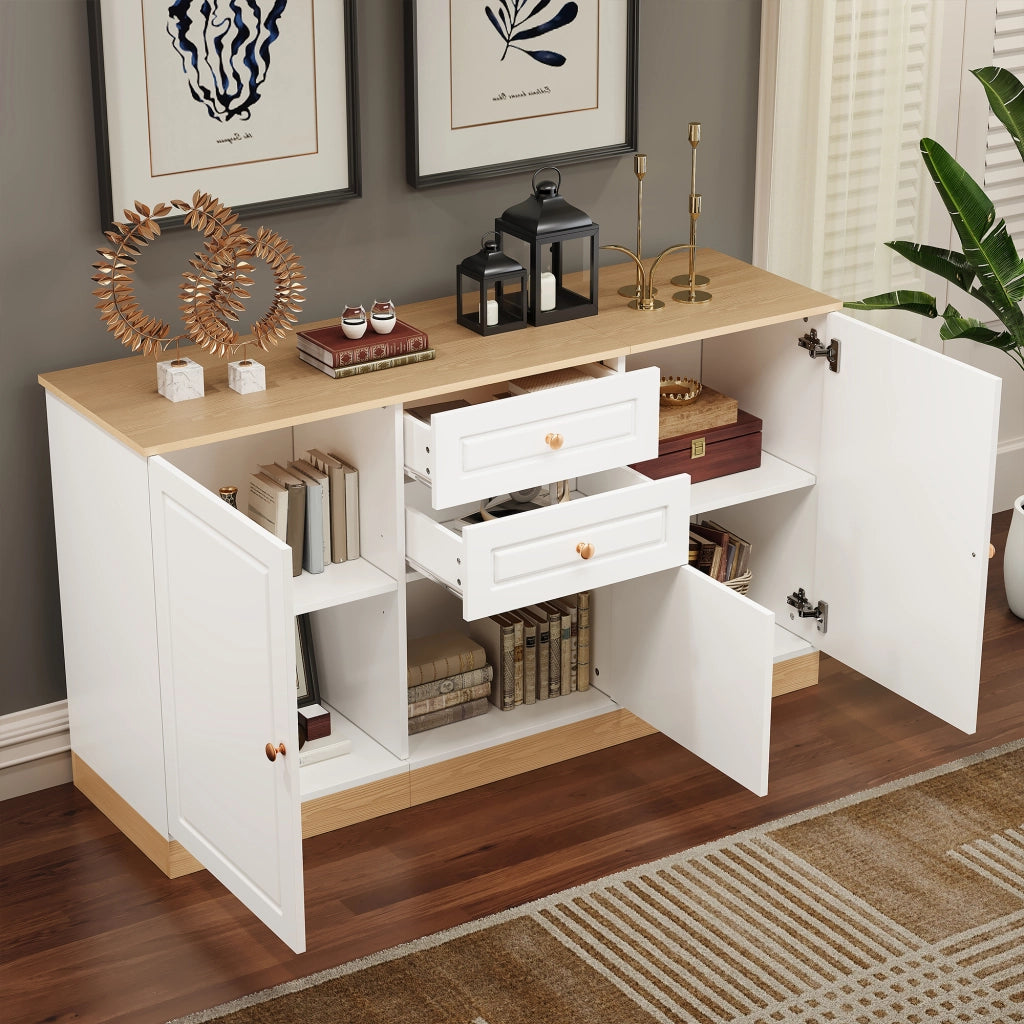 OKWISH Credenza Contenitore con 3 Ante, 2 Cassetti e Ripiani Regolabili, per Soggiorno e Sala da Pranzo, 135,5×39×76 cm