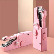Set di macchina da cucire elettrica, mini, portatile, manuale, con astuccio, colore rosa