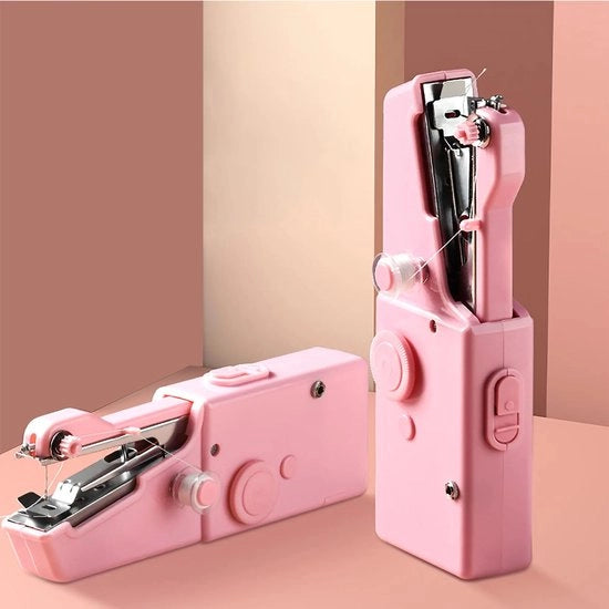 Set di macchina da cucire elettrica, mini, portatile, manuale, con astuccio, colore rosa