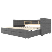 Letto estraibile singolo 90×190 cm con LED; USB; Type-C; 2 cassetti e vani portaoggetti; senza materasso; velluto; grigio