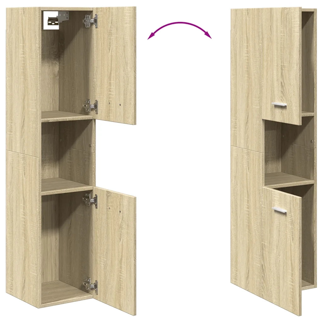 Mobile da bagno con vani contenitori moderni 30 x 30 x 130 cm linee pulite legno ingegnerizzato rovere Sonoma 02_0049699