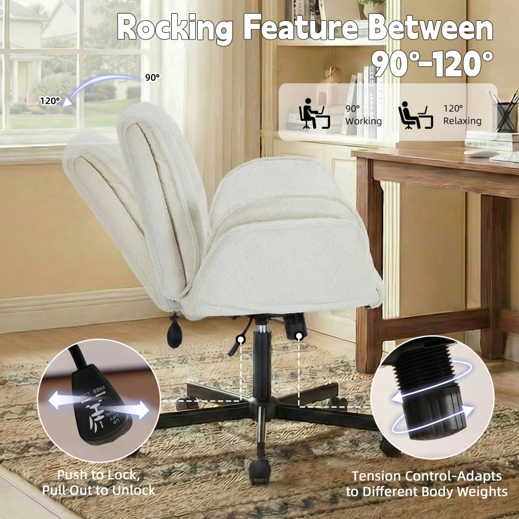 Sedia da ufficio Sedia girevole con braccioli ribaltabili e supporto lombare, in tessuto, Beige