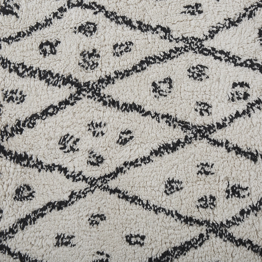 Tappeto cotone bianco sporco e nero 80 x 150 cm moderno orientale tribale nappe motivo geometrico