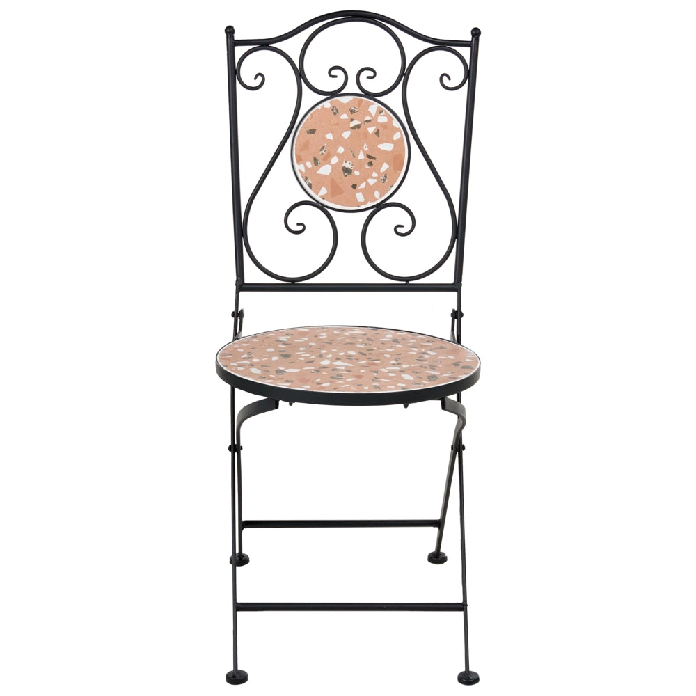 Set da giardino per esterni in metallo nero con struttura in ferro e piano effetto terrazzo stile vintage per esterni