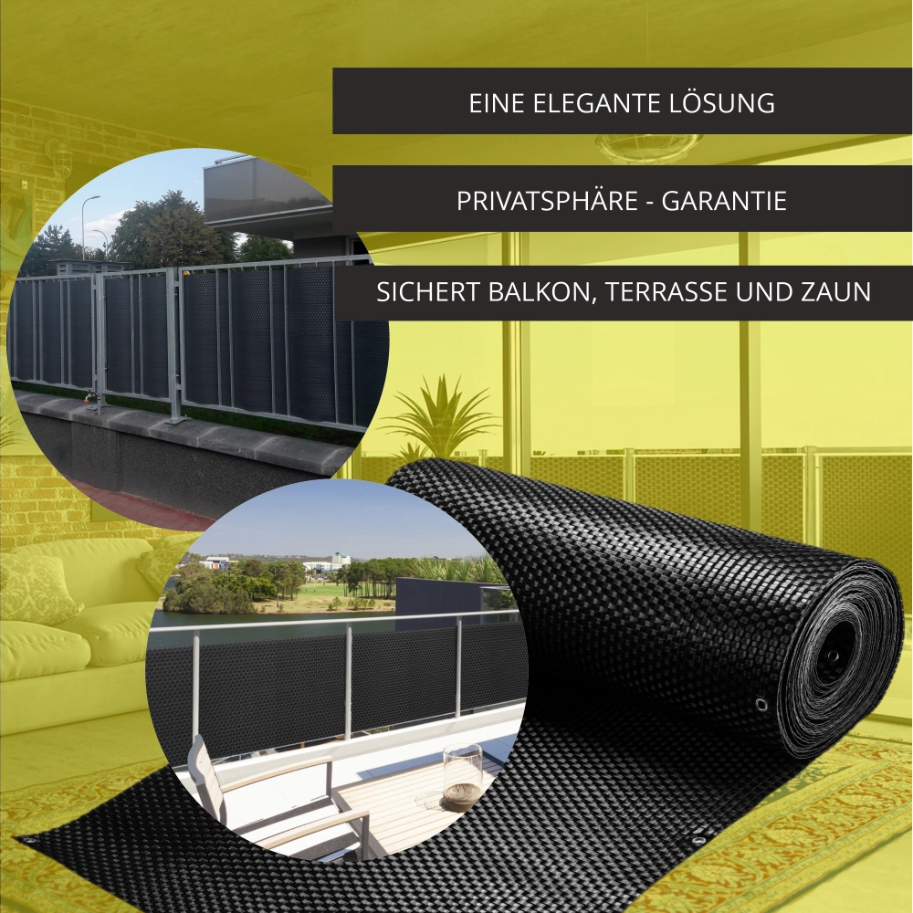 Copertura per balcone in tecnorattan KADAX 0,9x7 m, nera, per balcone, terrazzo e recinzione di alta qualità.