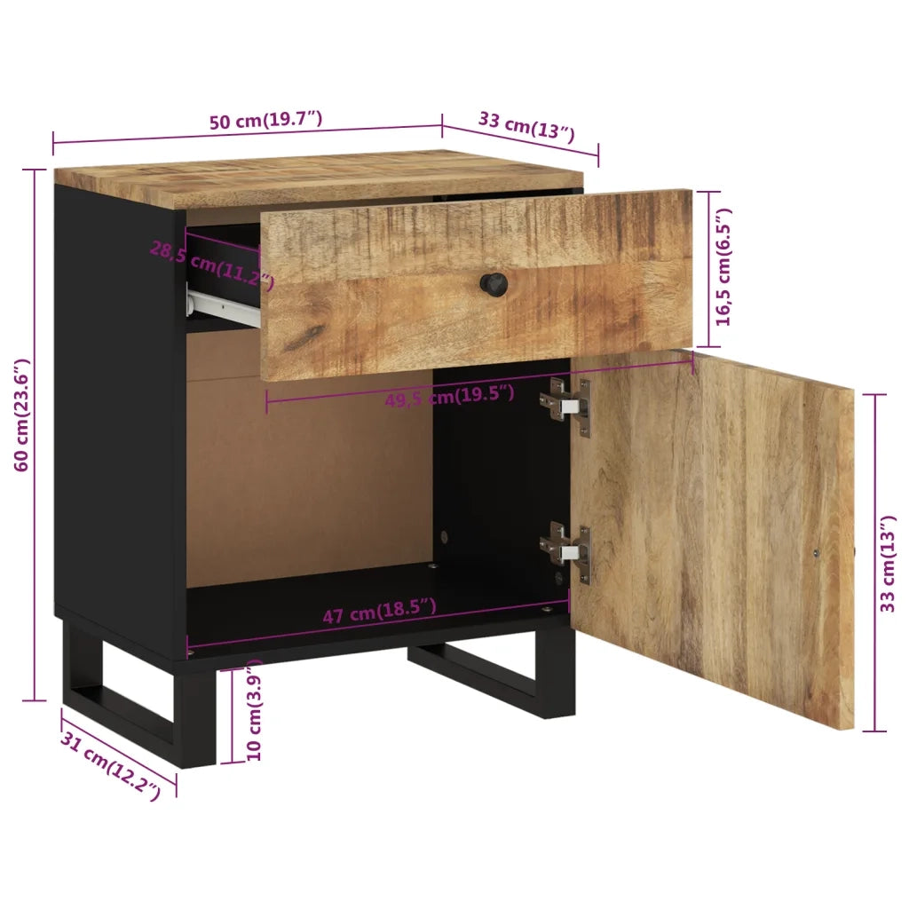 Comodino 50x33x60cm Legno Massello di Mango e Legno Multistrato cod mxl 30280