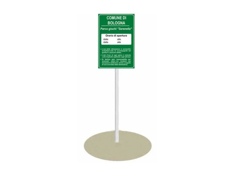 Cartello Parco Giochi Giochipark alluminio palo Ø 60mm da interrare cm60x90h