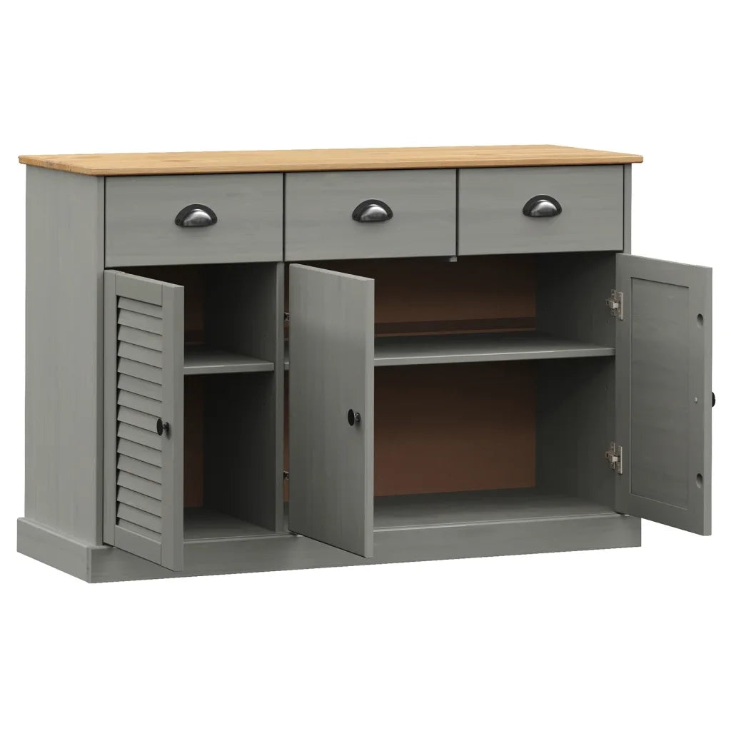 Credenza Cassetti VIGO 113x40x75 cm Legno Massello Pino Grigio 353192