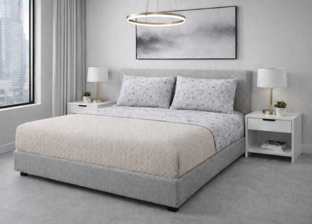 Completo Lenzuola Letto 100% Cotone Made In Italy Disegno Mitril - Singolo - Zaffiro