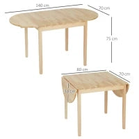 Tavolo Allungabile a Ribalta per 4-6 Persone in Legno di Pino, 140x70x75 cm, color Legno