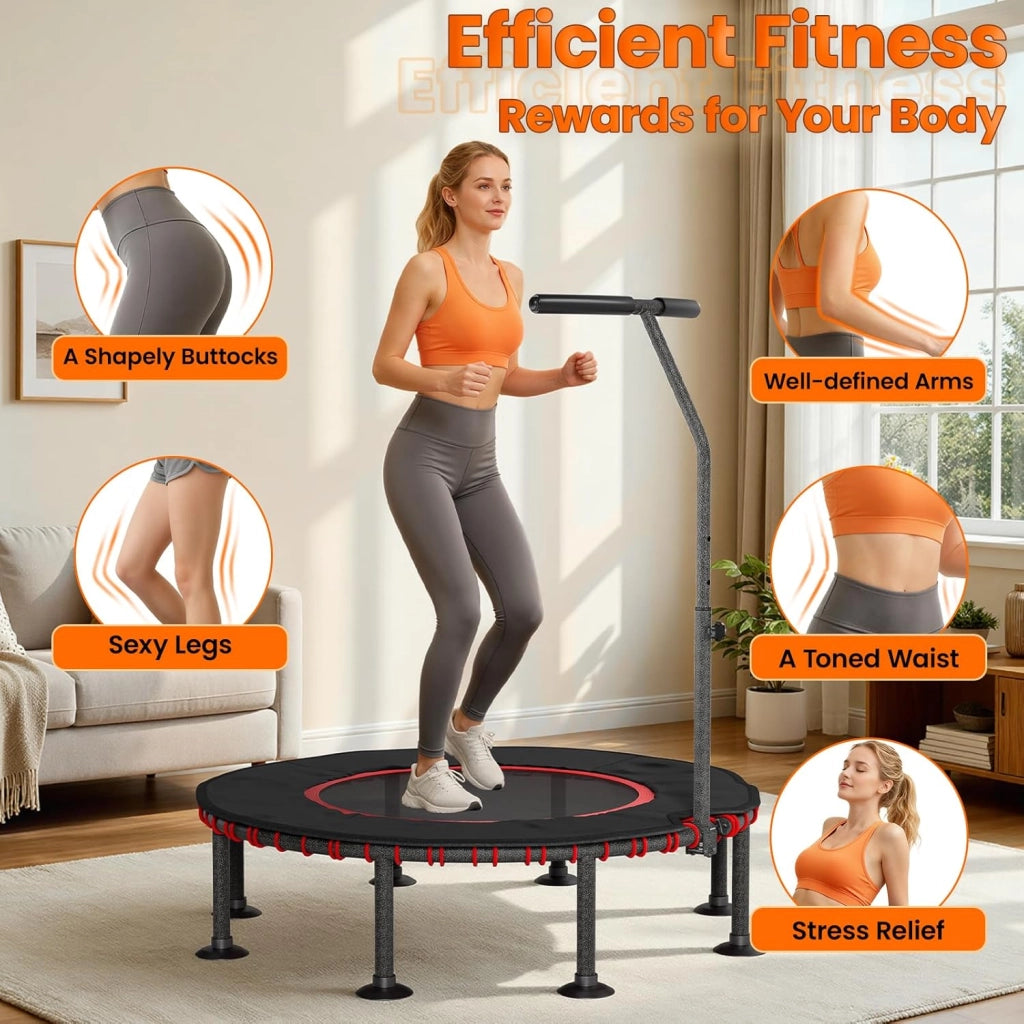 Trampolino Fitness da Interno | Copertura Protettiva Imbottita | Fino a 150 kg Capacità Carico | 3 Altezze Manubrio Regolabili | Senza Installazione | Bambini Adulti | Ø102 cm/122 cm | Casa