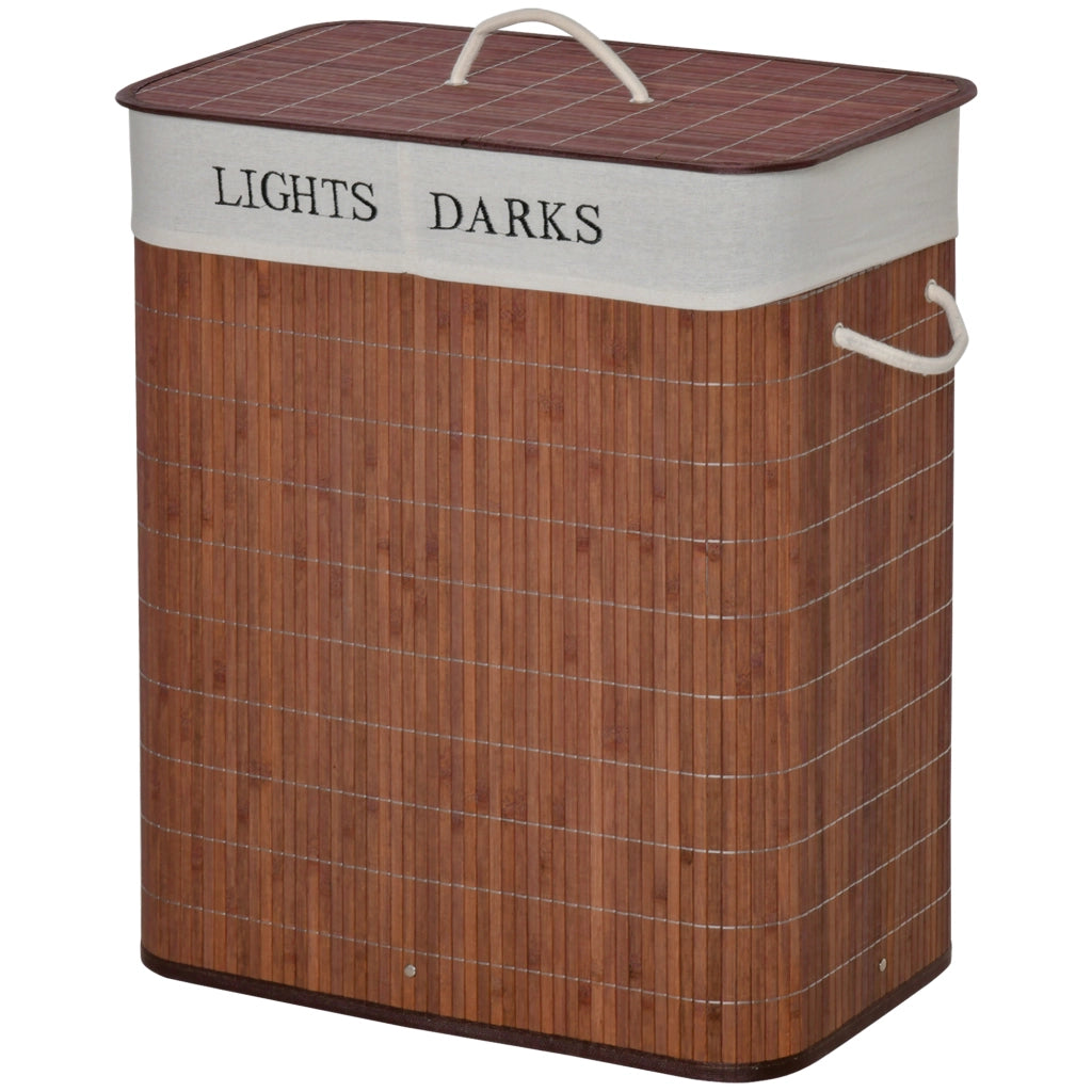 Cestino portabiancheria in bamb¨´ con coperchio ¨C zephmum ¨C 100L, 2 sacchetti estraibili, marrone