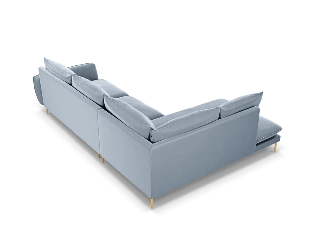 Cosmopolitan Design - Divano angolare sinistro "Vienna" 6 posti in velluto azzurro 