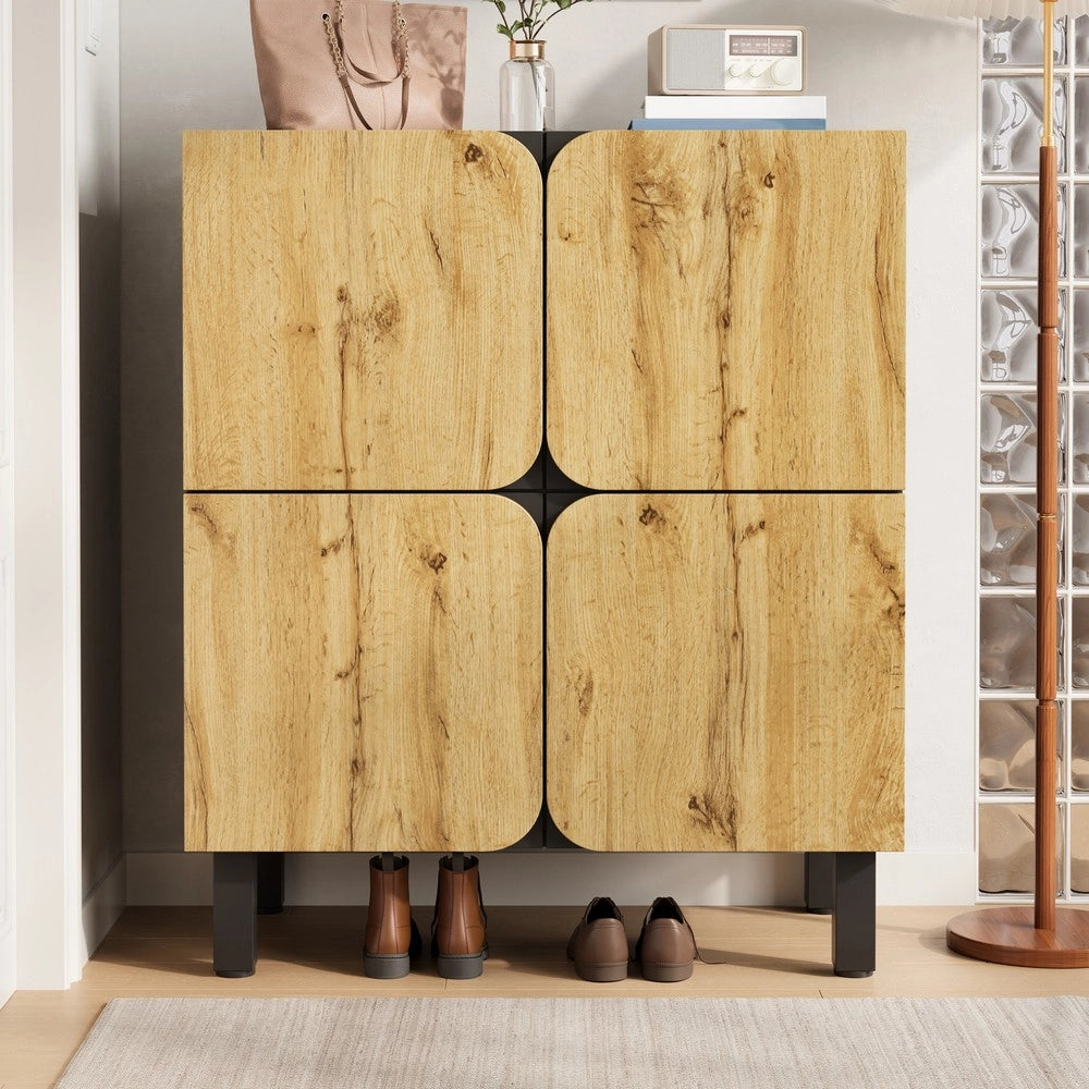 Scarpiera 4 Ante con Ripiani Regolabili ¨C MINIMAL ¨C Nero, Gambe in Metallo