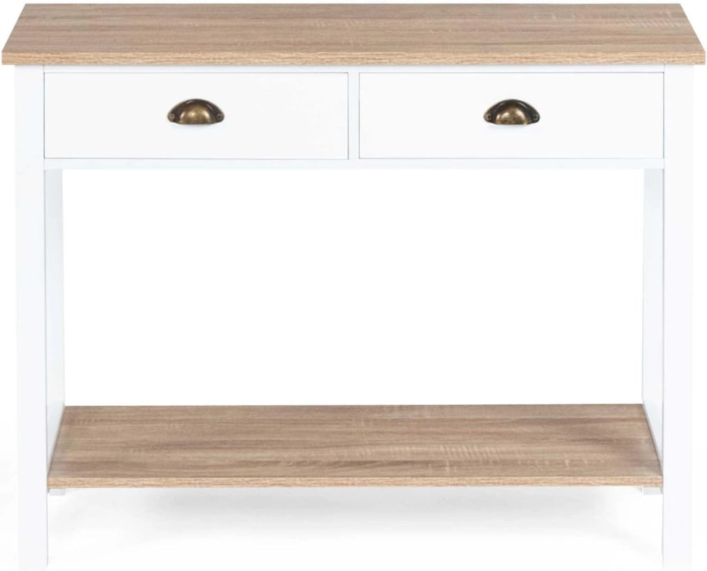 Consolle country a 2 cassetti ISIS 1 ripiano legno e bianco