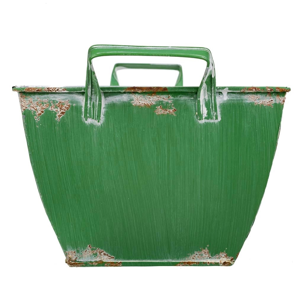 Fioriera in metallo verde 35/29,5x19,5x14,5/17,5hb:22,5x13