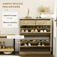 Mobile Scarpiera in Truciolato con 2 Ripiani Interni Regolabili e 2 Cassetti, 80x30x91.5 cm