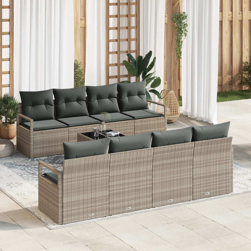 Set Divano da Giardino 9 Pezzi con Cuscini Grigio Chiaro Rattan Sintetico