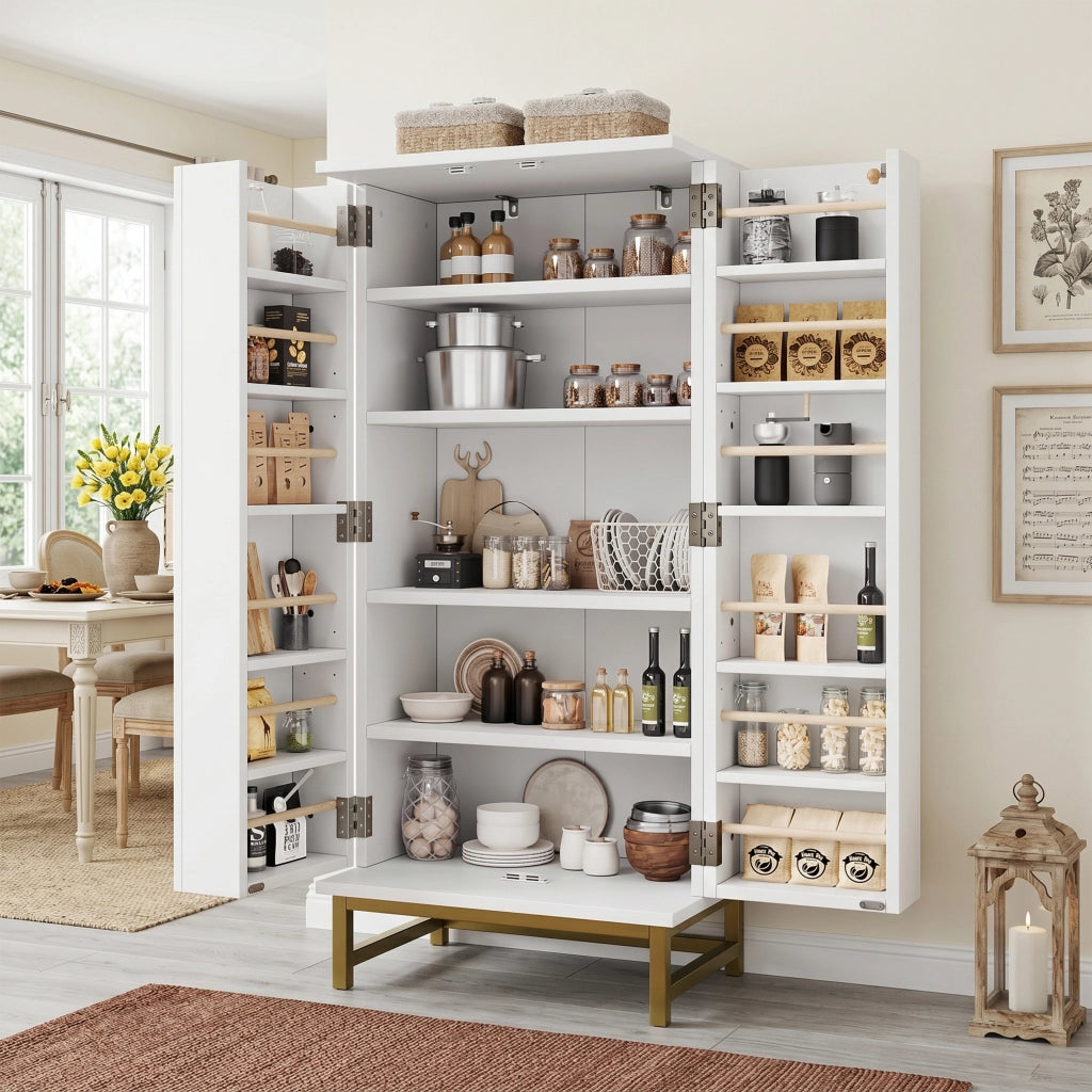 Credenza contenitore con 2 ripiani regolabili e vani nella porta, per cucina e sala da pranzo, bianca 60 × 40 × 130 cm