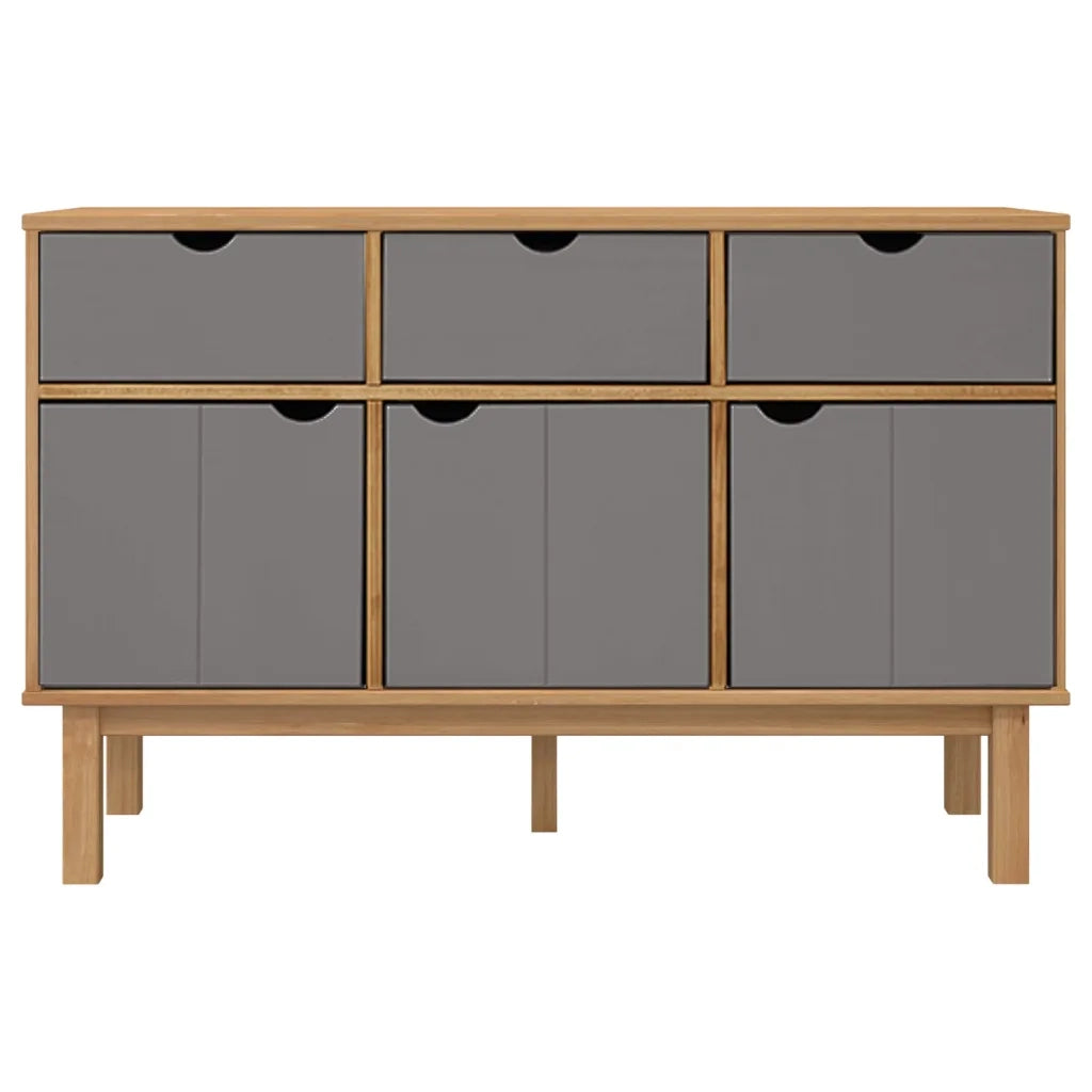Credenza | Madia | Buffet da pranzo | Armadio da pranzo OTTA Marrone e Grigio 114x43x73,5 cm in Legno di Pino