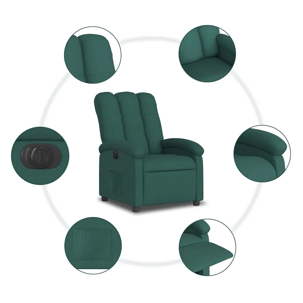 Poltrona | Sedia Relax Elettrica Reclinabile Verde Scuro in Tessuto