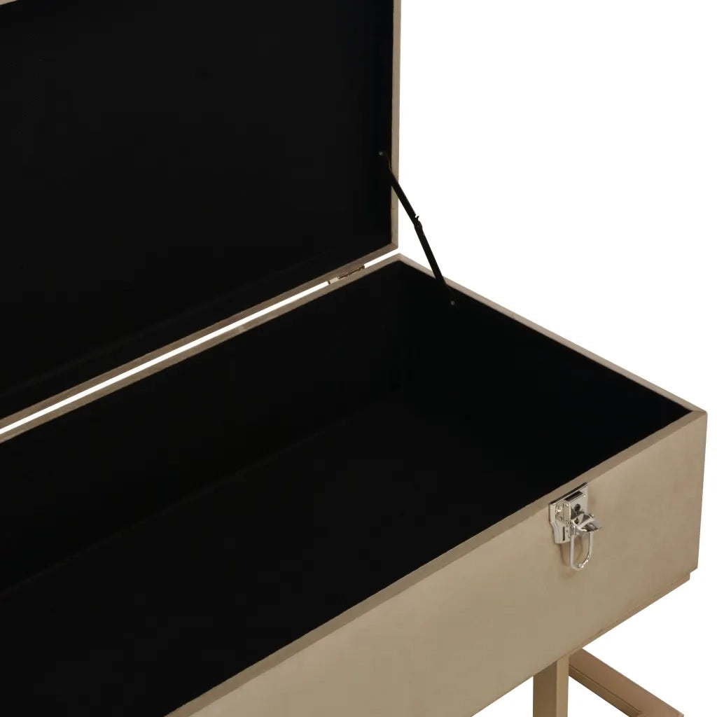 Panca con Vano Portaoggetti-Panca con Contenitore-Sgabello 105 cm Beige in Velluto