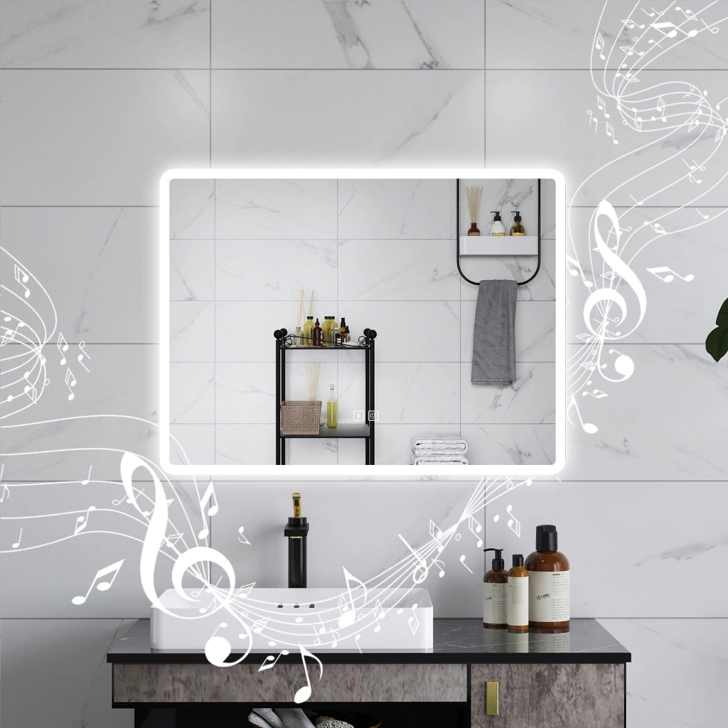 AICA Specchio da bagno  80 x 60 cm, dimmerabile, Blue tooth, Funzione Memoria, antiappannamento, 3 colori