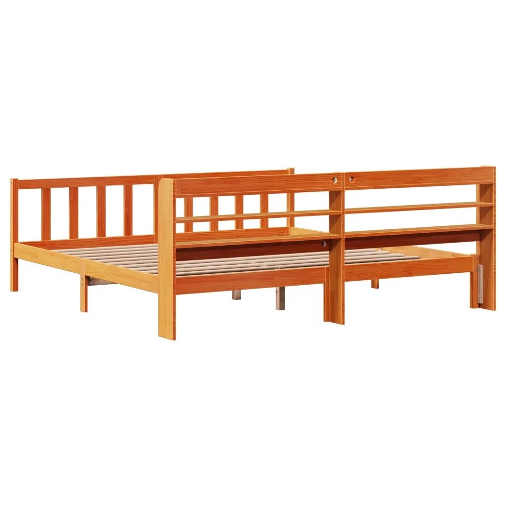 Giroletto con Testiera-Struttura Letto con testiera Marrone Cera 200x200 cm Massello Pino 178045