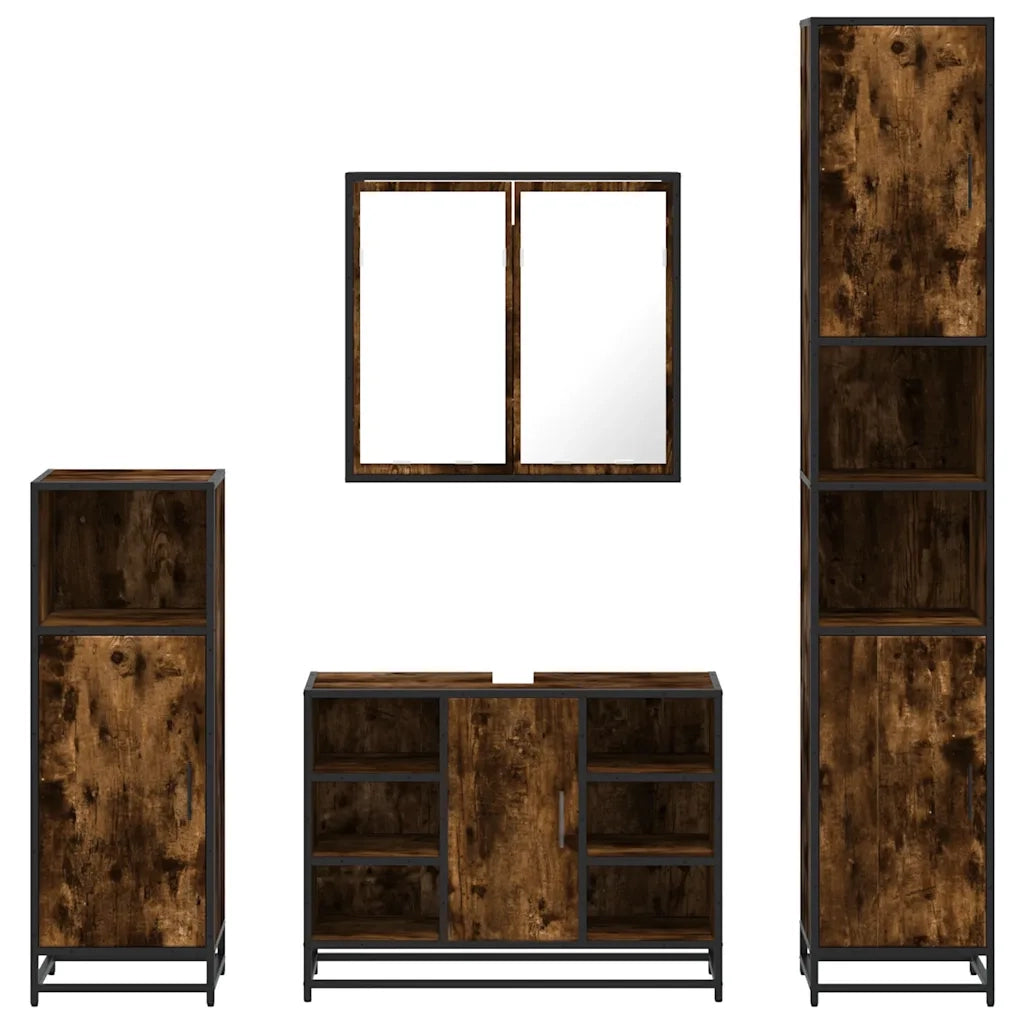 Set Mobili da Bagno 4 pz Rovere Fumo in Legno Multistrato