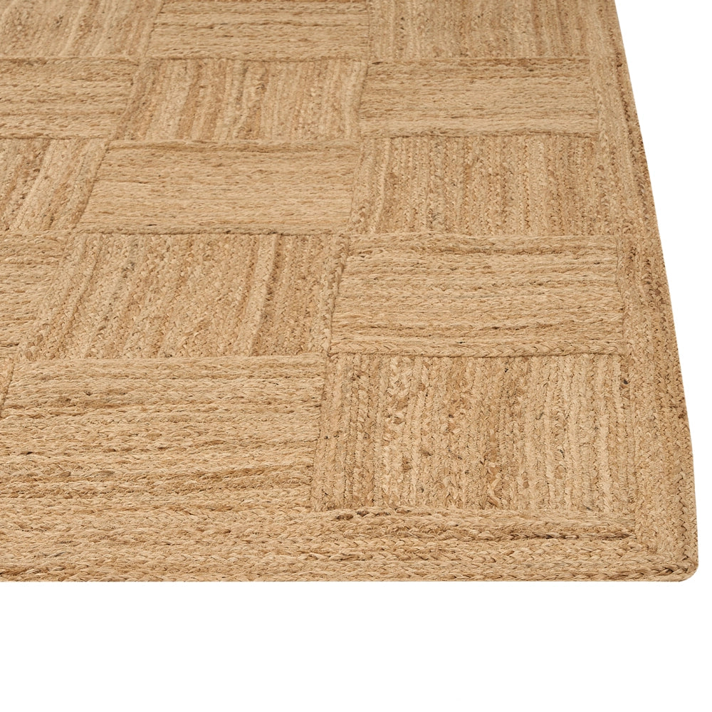Tappeto Beige Juta 300 x 400 cm Intrecciato a mano con motivo a scacchi in stile boho naturale Tessile
