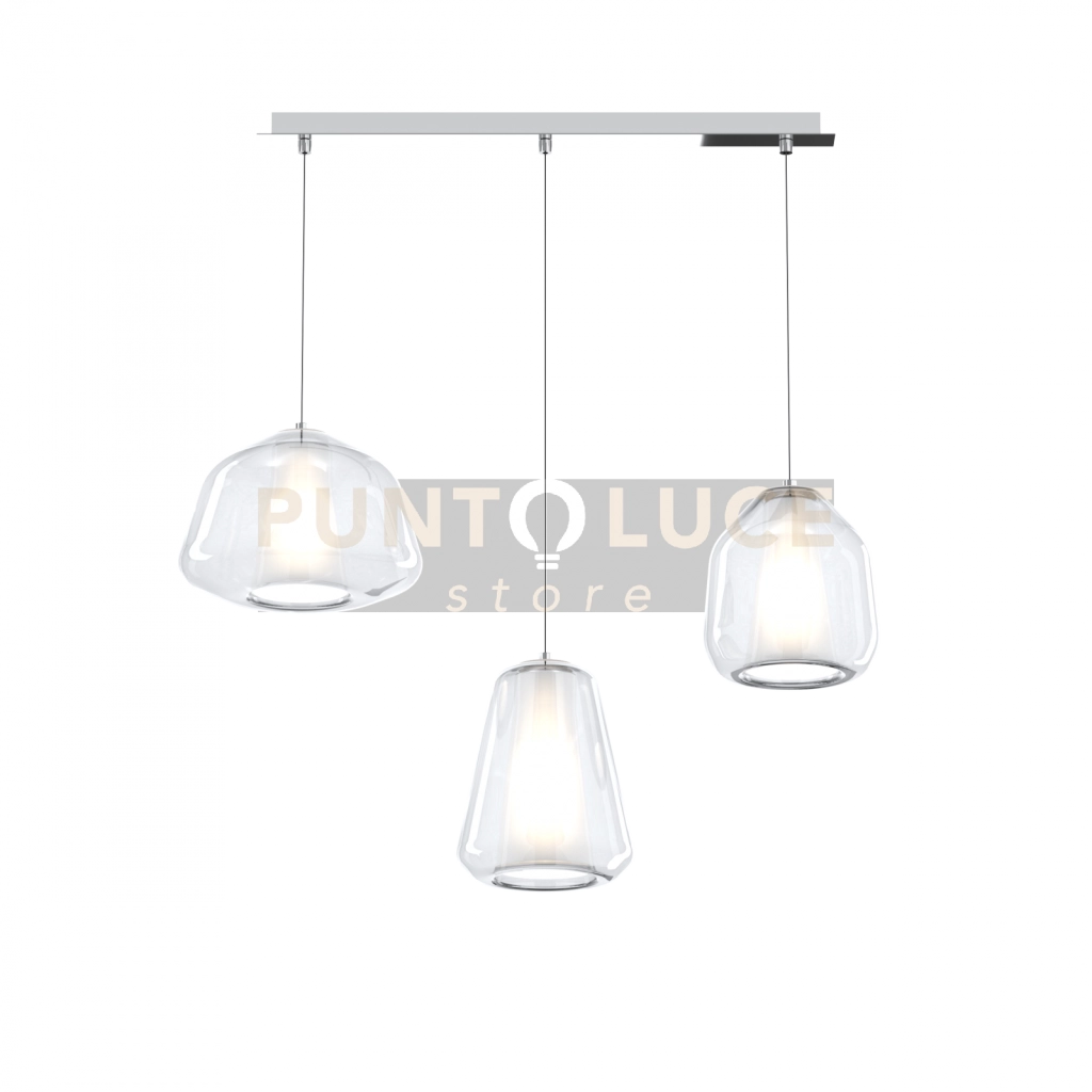 SOSPENSIONE CROMO 3 LUCI RETTANGOLARE VETRI ALPHA + BETA + GAMMA TRASPARENTI 1176CR-S3 R ABG-TR