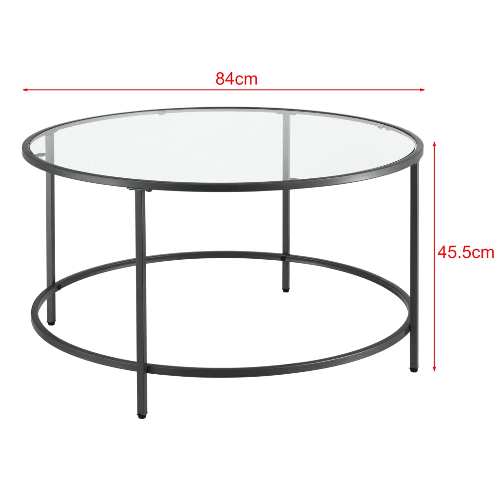 Tavolino Rotondo Kouvola con Piano in Vetro Ø 84 x 46 cm - Nero [en.casa]