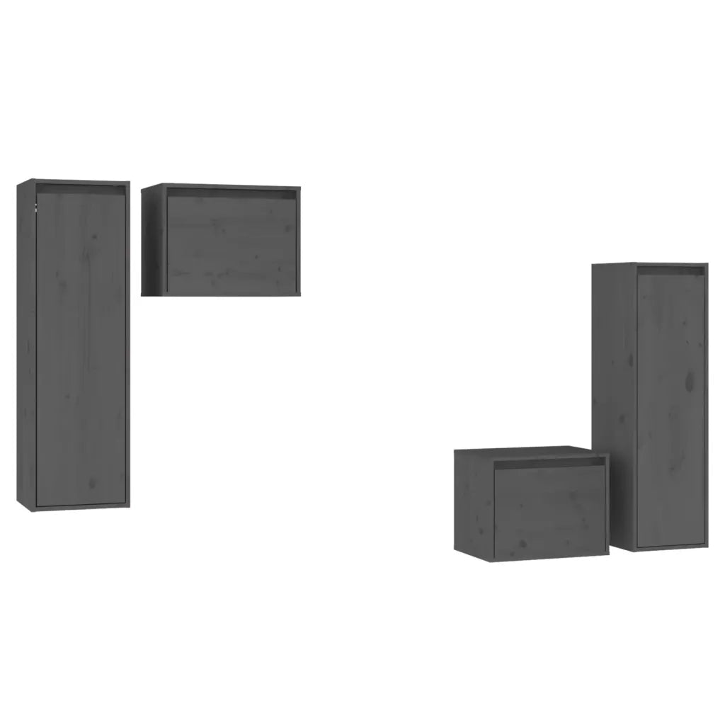 Mobili Porta TV 4 pz Grigi in Legno Massello di Pino 3100251