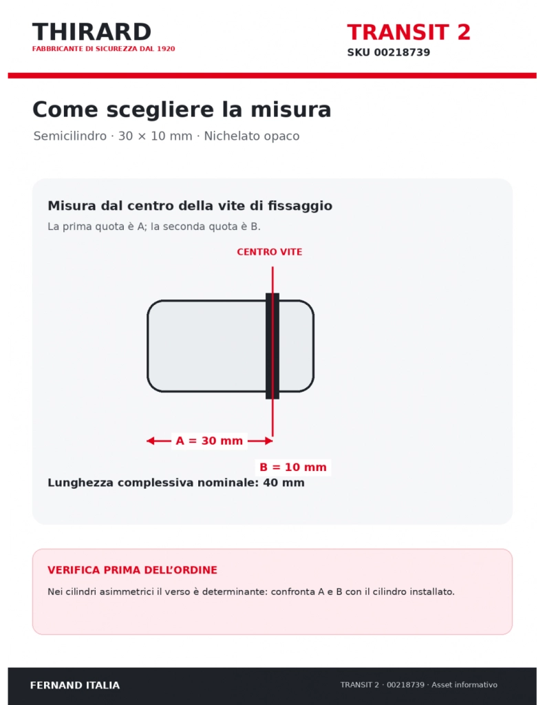 Semicilindro T2 30 x 10 mm, nichelato, camma orientabile, 5 chiavi – THIRARD