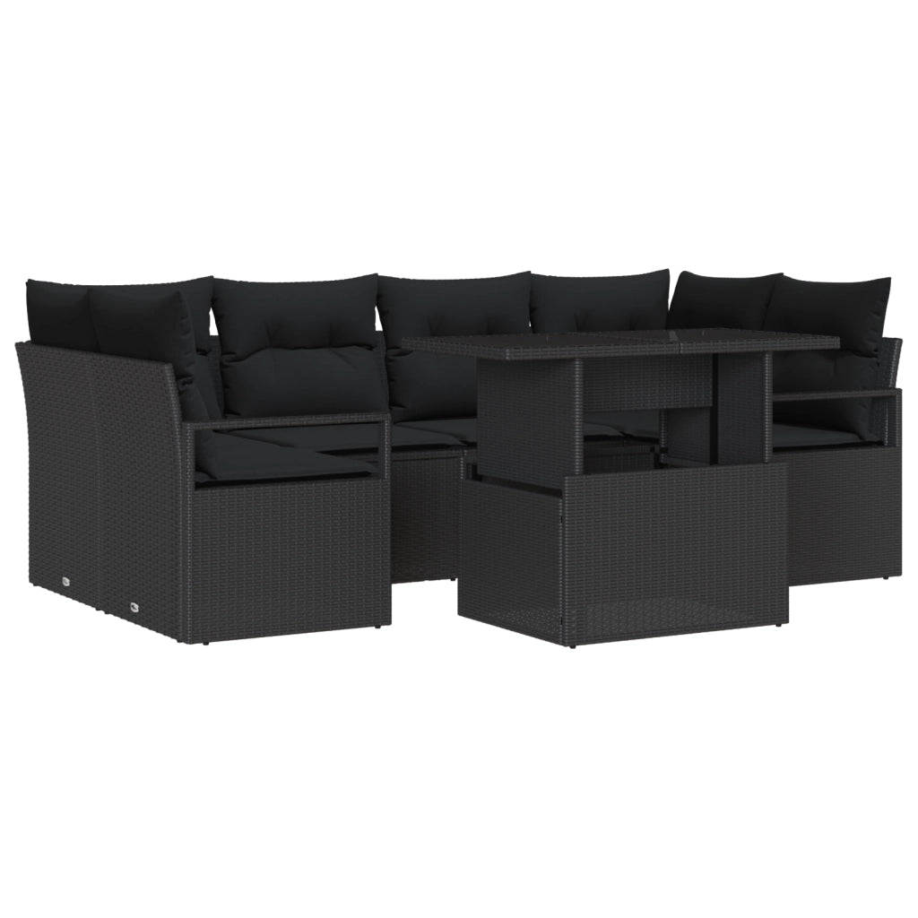 Set Divani Giardino 7 Pezzi con Cuscini Rattan Polyrattan Nero
